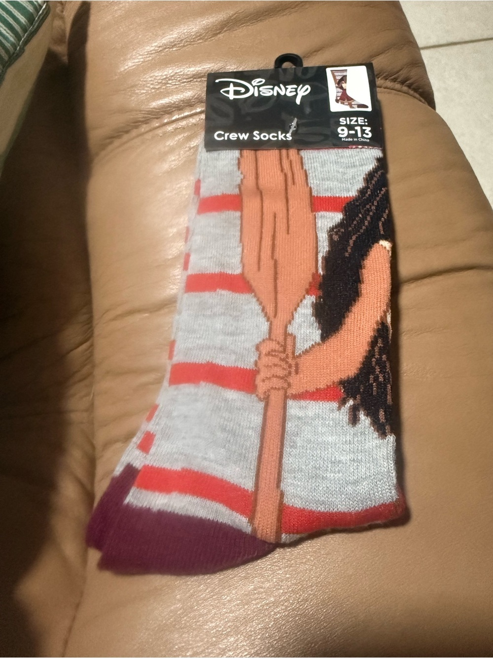 Disney Crew Socks - Gray, Red & Maroon Paddle Motif